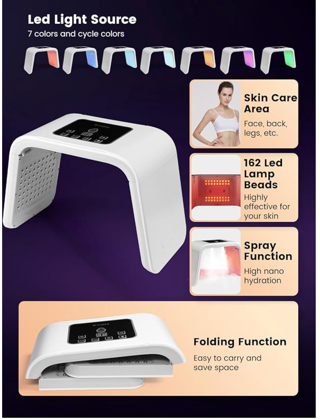 LED Face Light Therapy Mask with Spray Hydration – 7 Color Modes