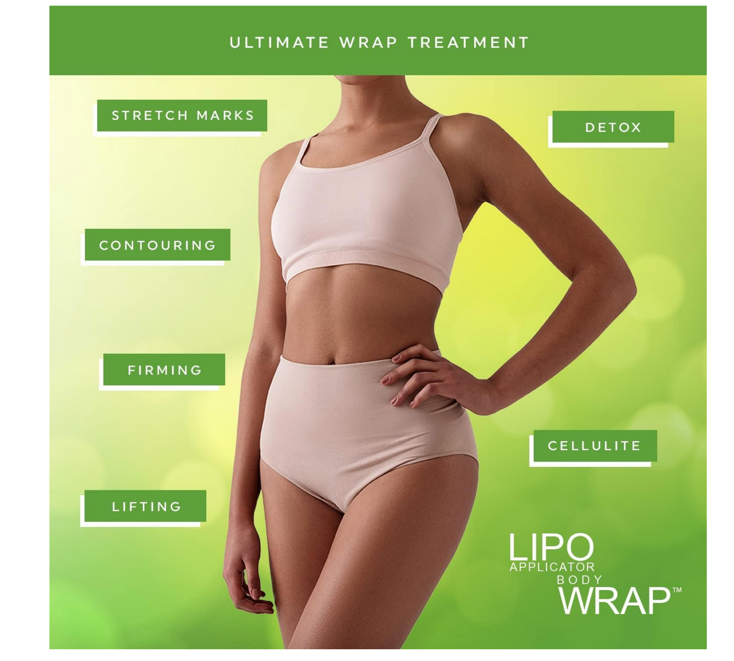 Bio Healing Lipo Applicator Tummy Body Wrap with Guarana, Green Tea and Seaweed Wraps (4 Wraps + Defining Gel (5.07 Oz))