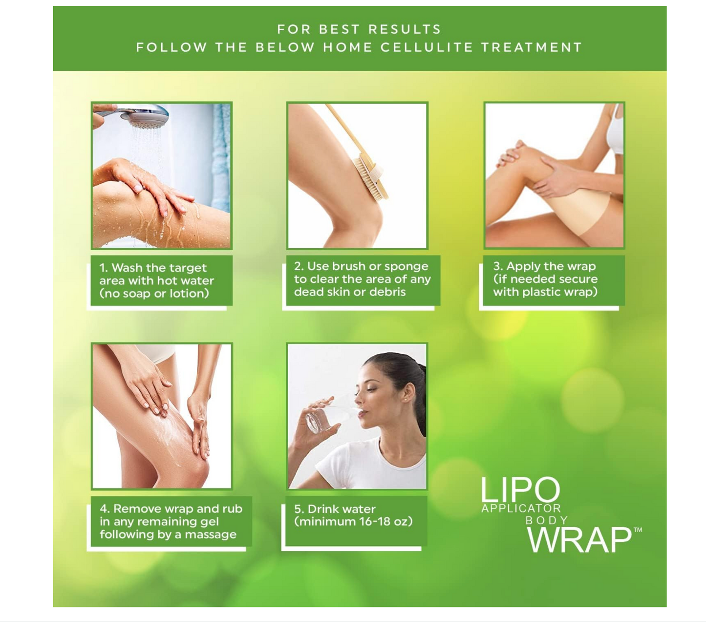 Bio Healing Lipo Applicator Tummy Body Wrap with Guarana, Green Tea and Seaweed Wraps (4 Wraps + Defining Gel (5.07 Oz))